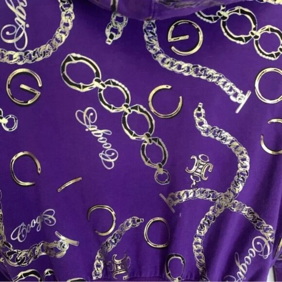 Coogi Purple Gold Short Sleeve Hooded Zip Up Bling Y2K Long Zip Hoodie L - Picture 15 of 15